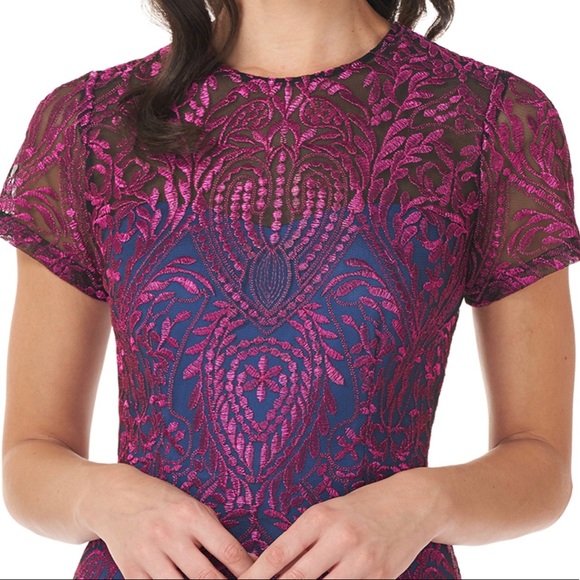 JS Collections Short-Sleeve Cocktail Dress in Fuschia/Navy - Picture 8 of 10